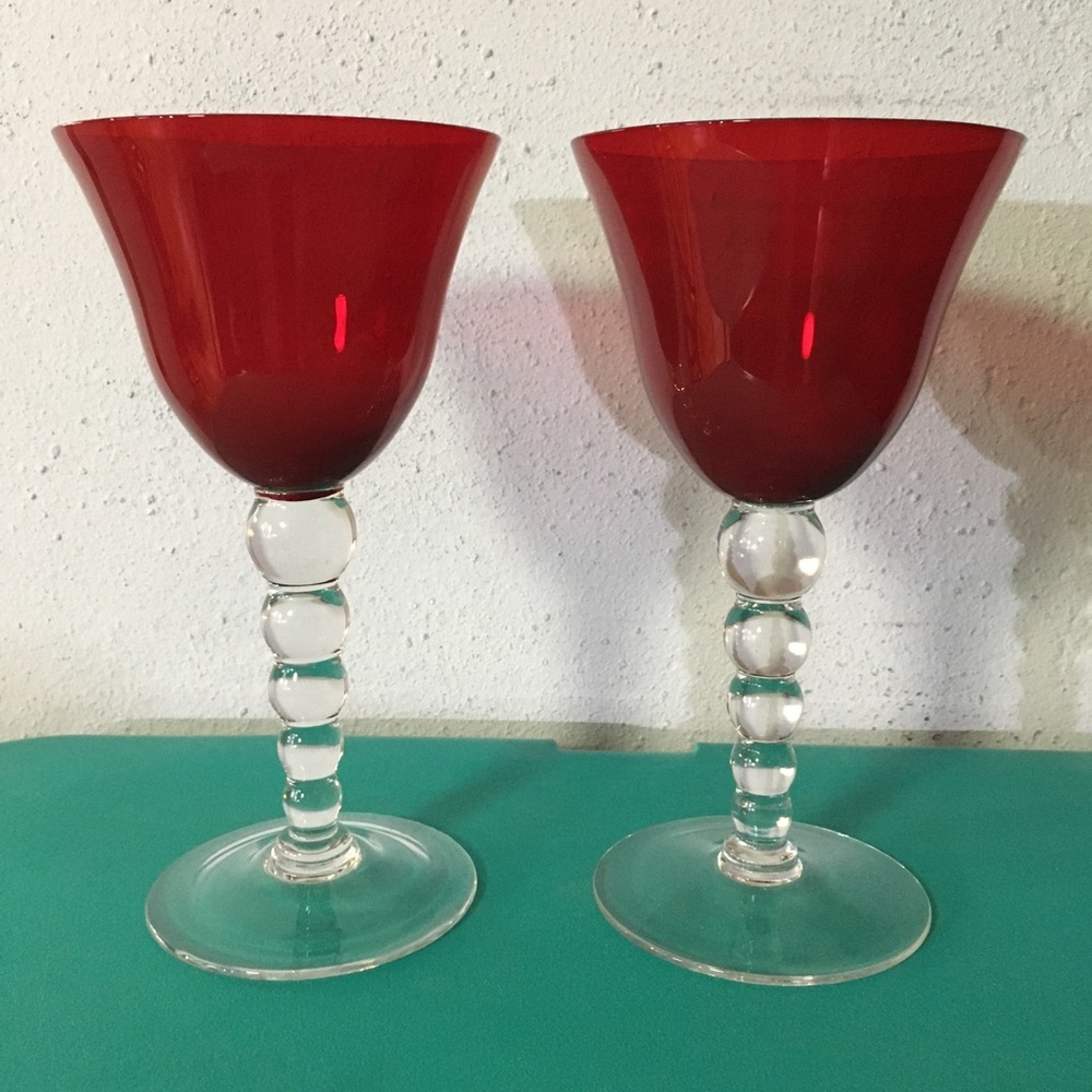 Pair of blown glass wine goblets